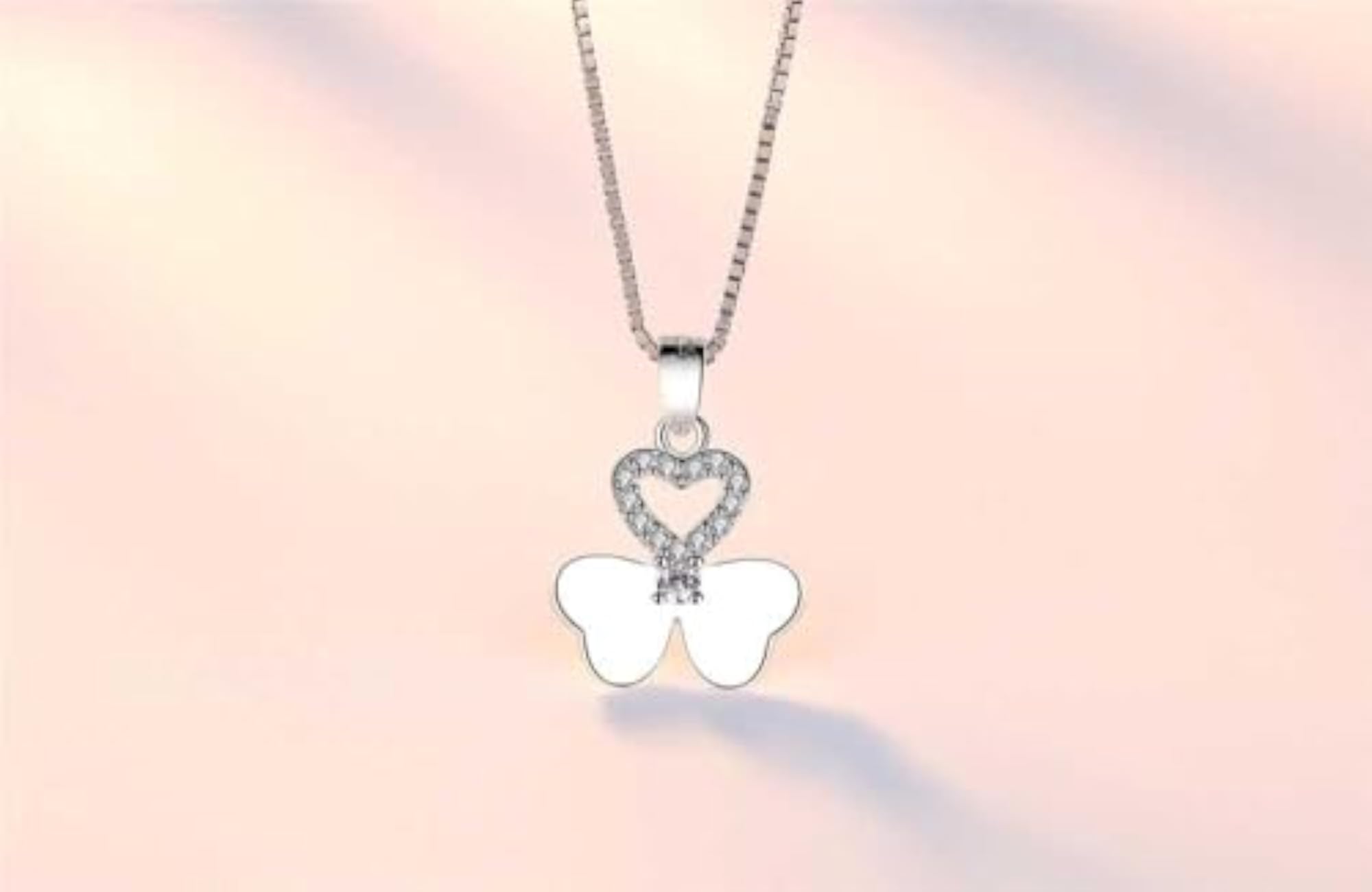Plated Open Heart Flower Zirconia Pendant Necklace